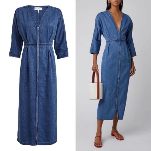 NWT Mara Hoffman Dress Annetta Denim Midi Button Down in Blue - Picture 3 of 9